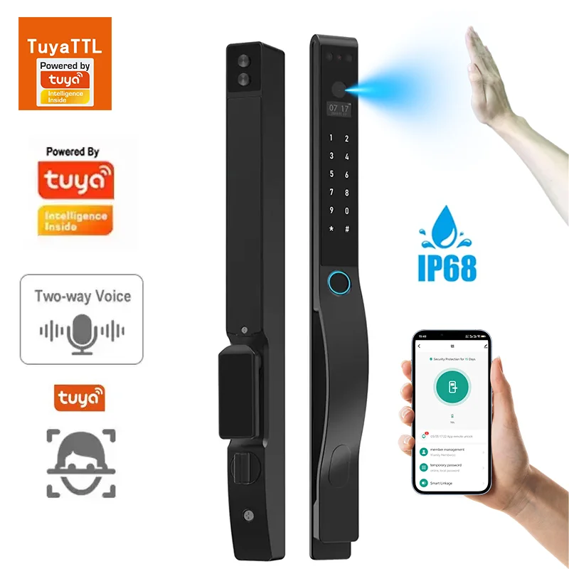 

Outdoor Waterproof IP68 Slim Fingerprint Smart Lock Door With Security Face Fecognition Smart Digit Lock