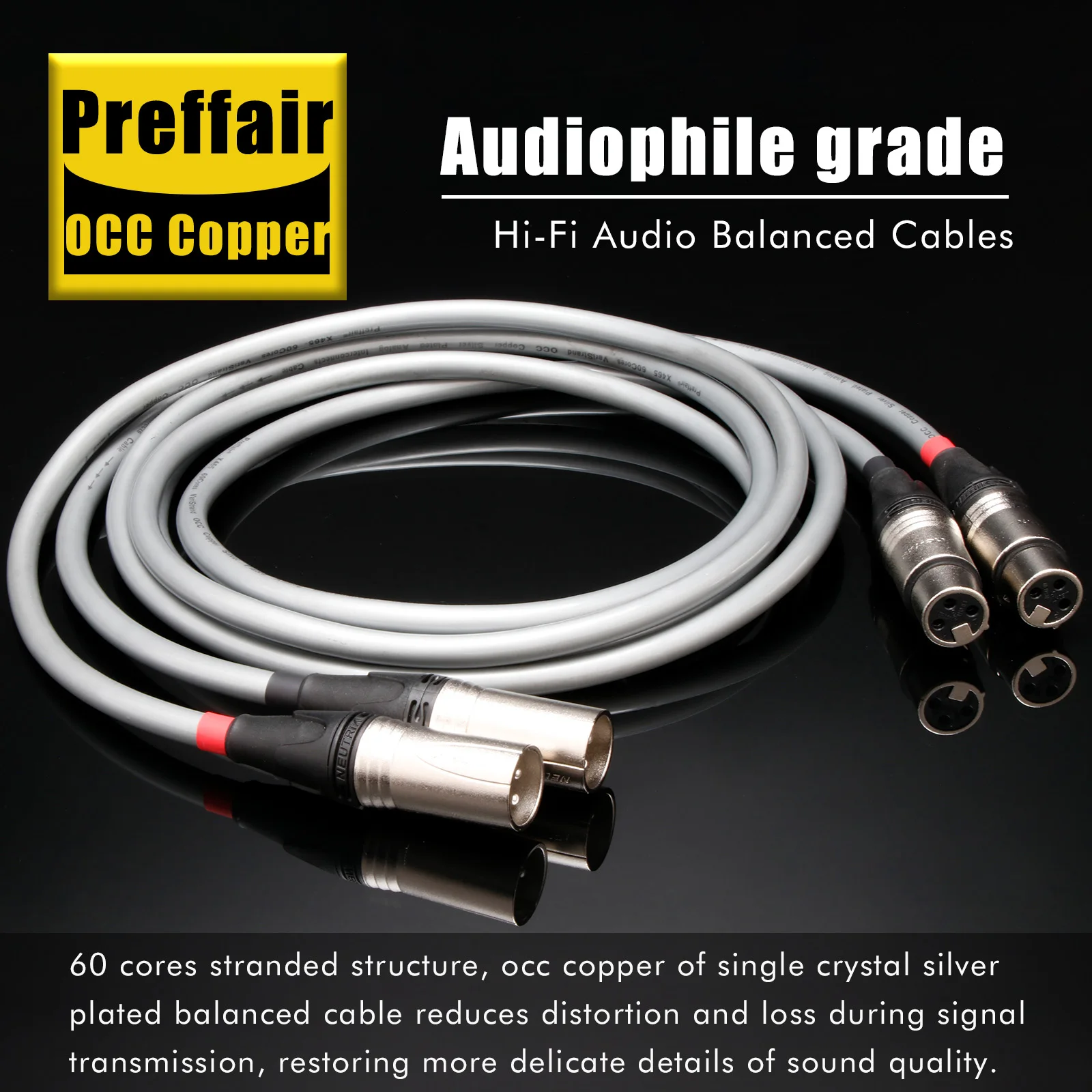 Paarweise 60-adriges XLR-Kabel RCA-Kabel OCC Versilbertes Verbindungskabel Einzelnes Audio-Verlängerungskabel Audio-Video-Kabel – Detail 9