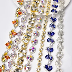 1 Yard Beautiful Diamond Chain Crystal Pearl Rhinestone Bridal Trims Fashion Applique For Wedding Jewelry Diy Crafts Decoration