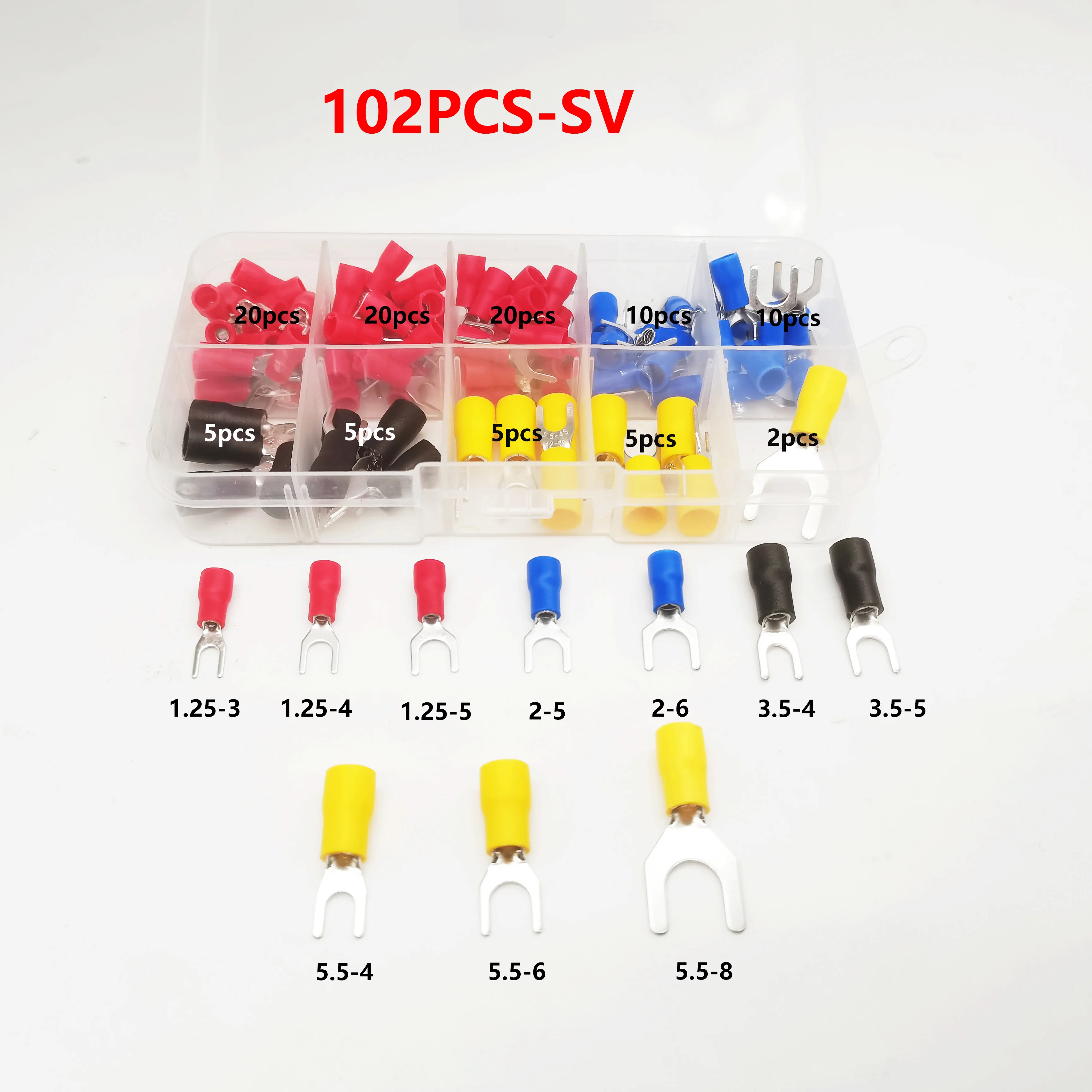 102PCS Insulated Cable Electrical Connector Wire Crimp Spade Butt Ring Fork Set Ring Lugs Rolled Terminals Assorted Kit