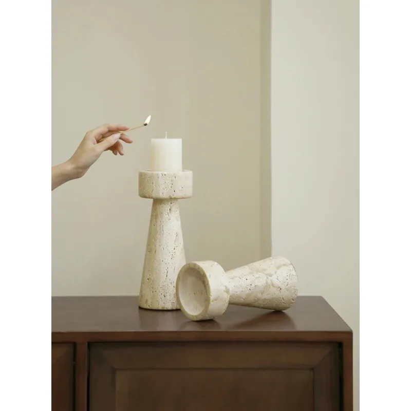 

Minimalist Marble Candle Holder for Wedding Party Dinning Vintage Travertine Stone Taper Candlestick Holder for Home Decor