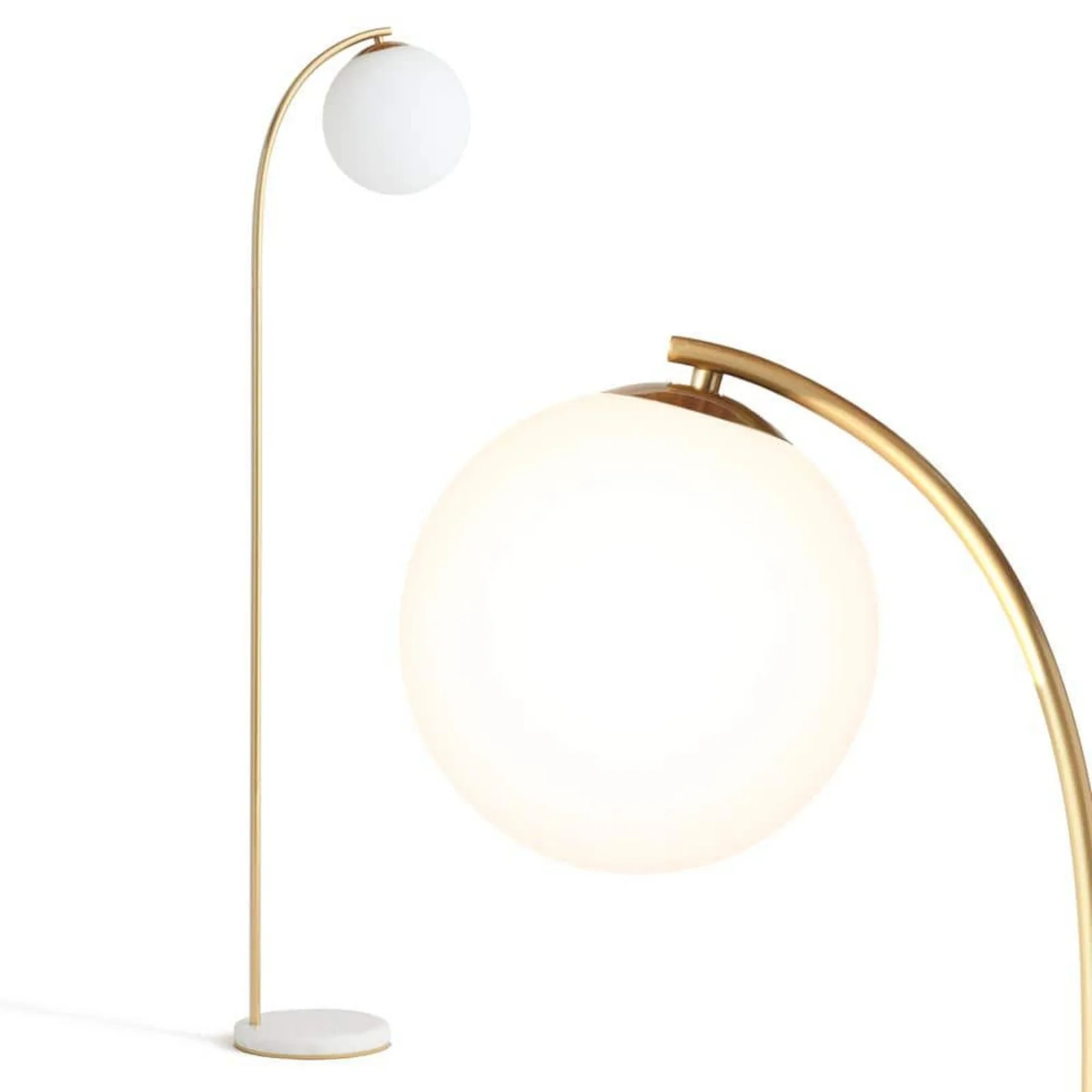 

US Drop 75 in. Antique Brass Modern 1-Light LED Energy Efficient Floor Lamp with Frosted White Glass Globe Shade