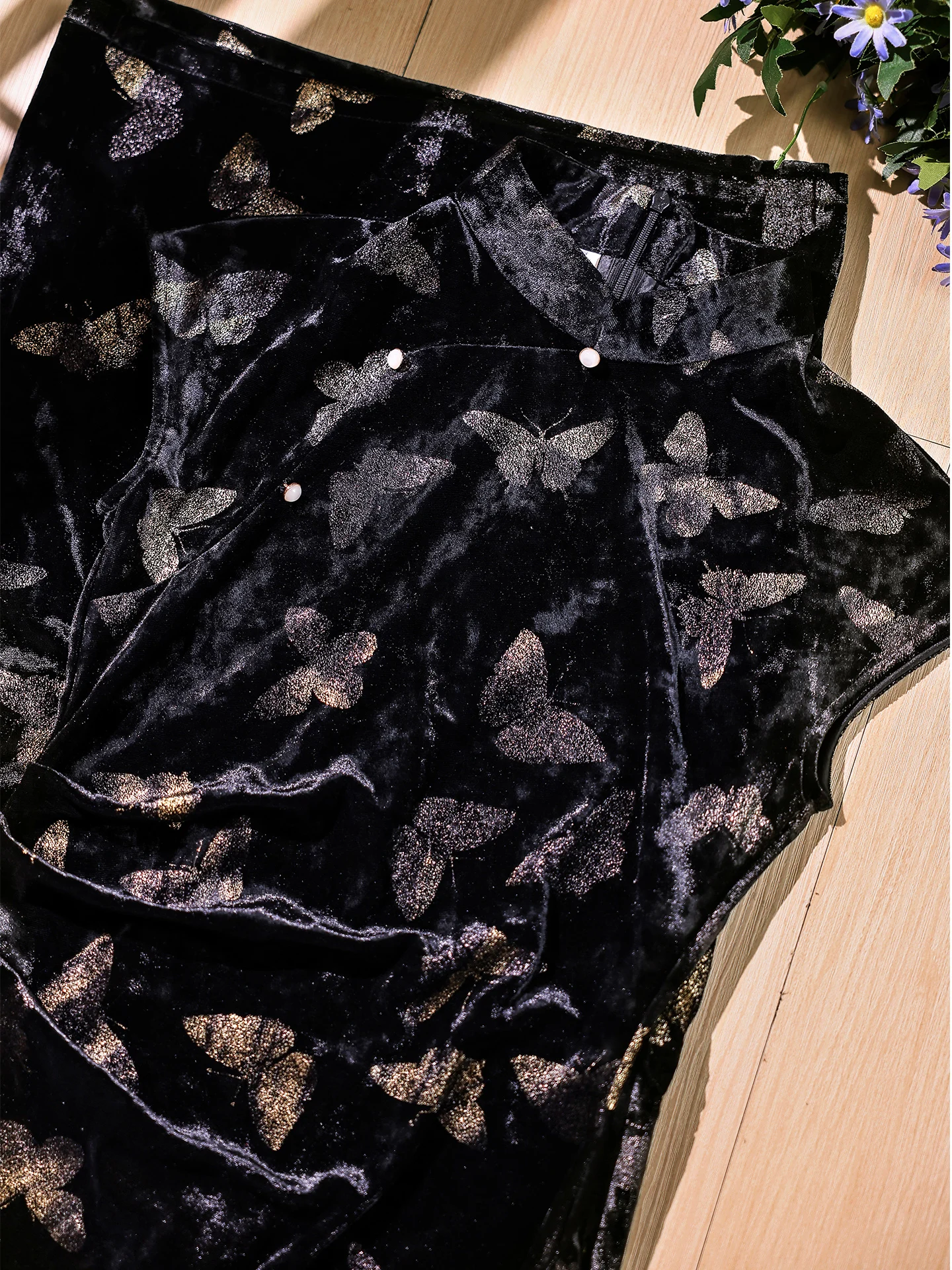 

Элегантное бархатное платье-ципао Dr Svel Slimming Bla для осени, повседневное, комфортное, в китайском стиле, с длинным разрезом