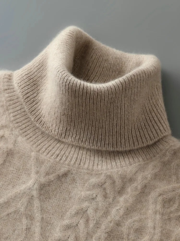 الرجال خريف شتاء الياقة المدورة سترة محبوك الجاكار البلوفرات الناعمة 100% الصوف الخالص لاعبا الأساسية البلوزات الدافئة للرجل 2025 جديد #6