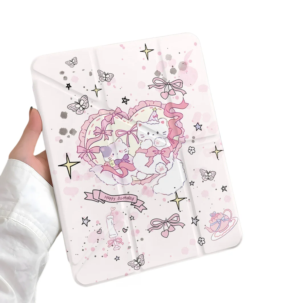 Butterfly Cat Pen Slot Tablet Case For Mini7 6 iPad Pro2024 2022 2021 2020 2019 2018 2017 11 10 9 8 7 6 5 Air7 6 5 4 3 2 1 Cover
