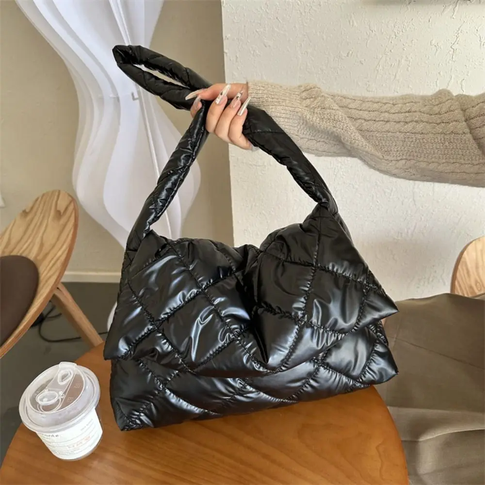 

New Design Space Cotton Tote Bag Korean Style Waterproof Puffy Quilted Bags Padding Down Lightweight Women's Shoulder Bag Lady