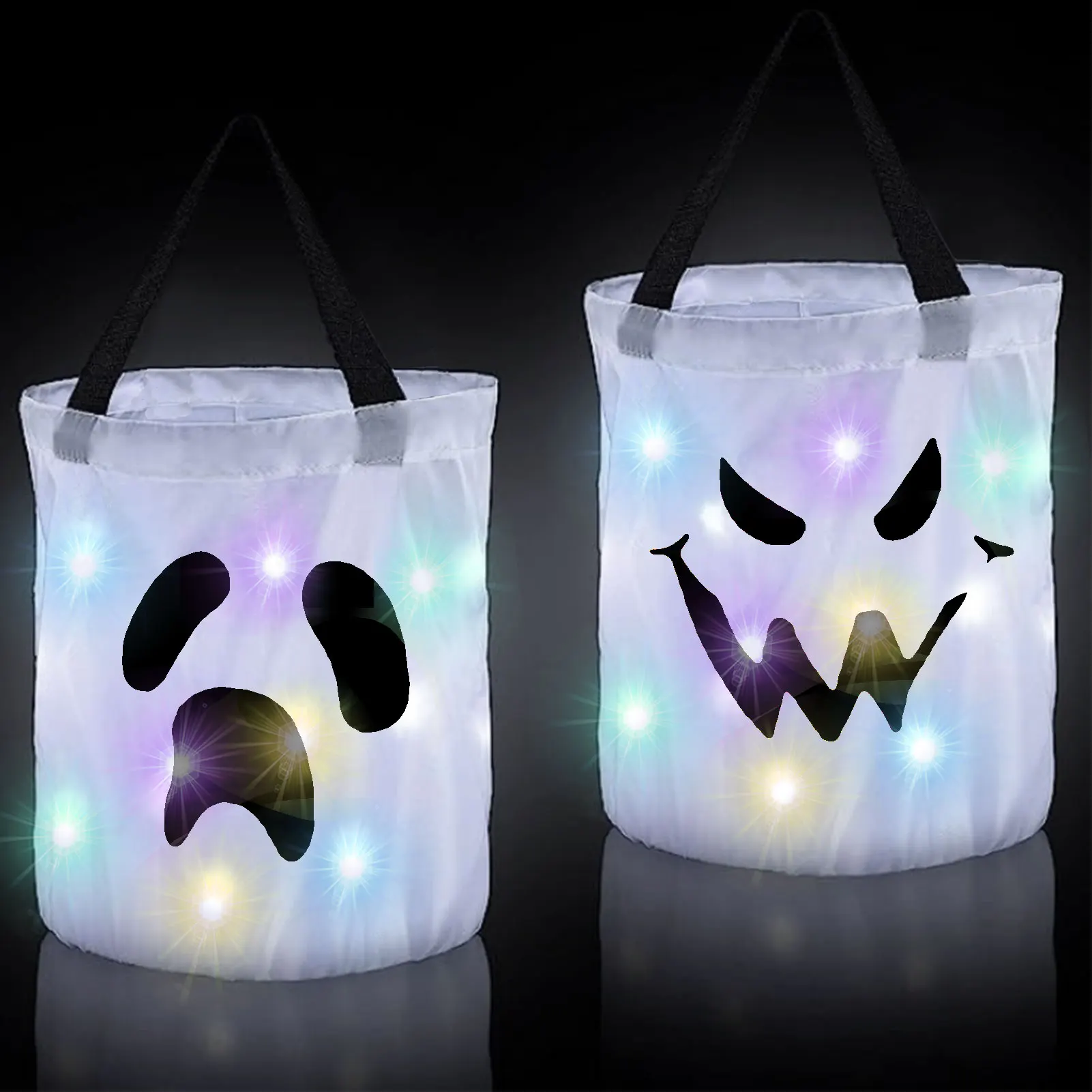 ZK20 2pcs LED light-up pumpkin bag decoration supplies tote bag (white grimace expression 6, 7)