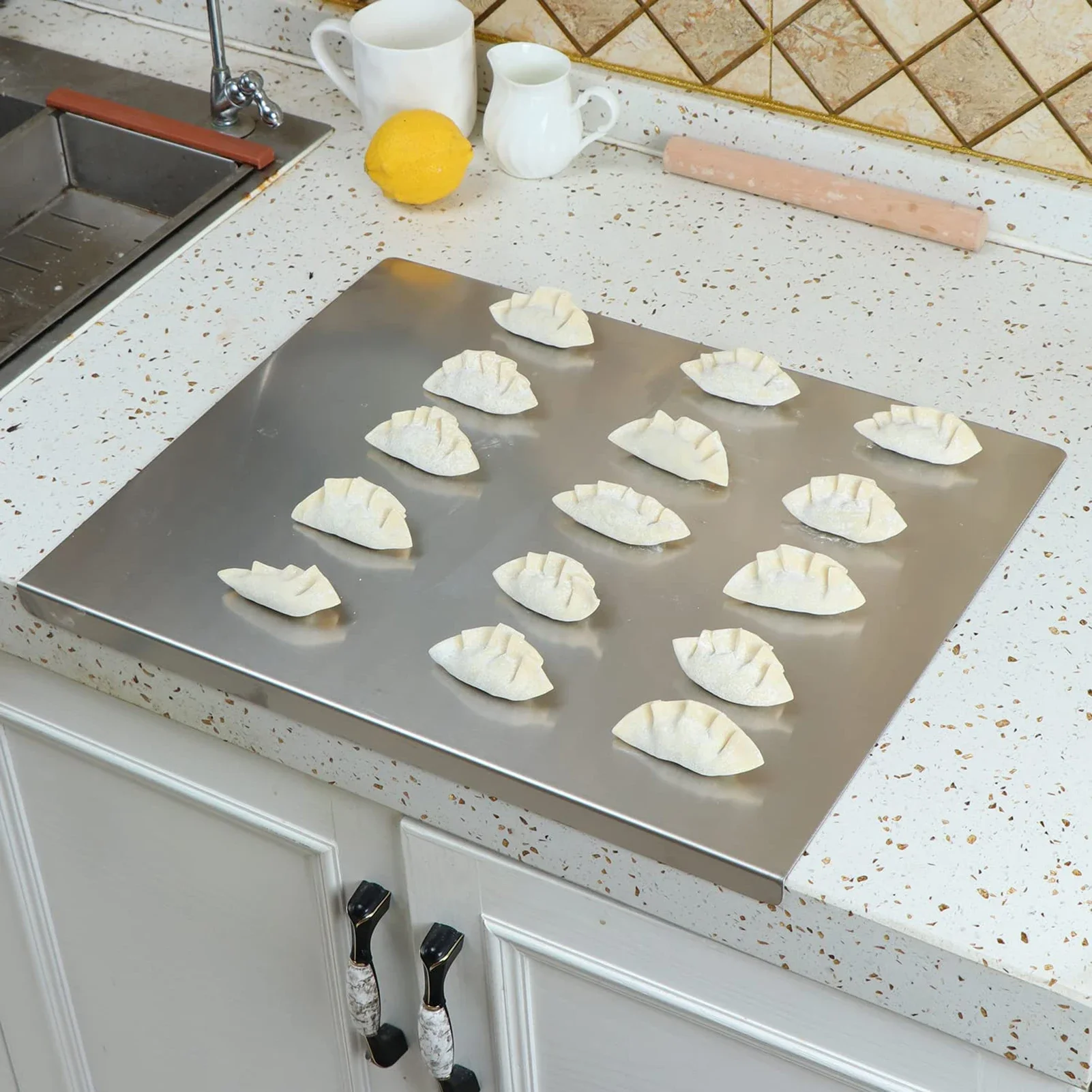 

Stainless Steel Cutting Board With Lip Multifunction Countertop Protector Chopping Pastry Baking Fruit Meat Confectionery Hob