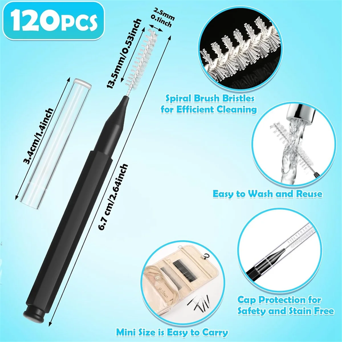 120pcs Interdental Brushes, Braces Brush Cleaner for Teeth Cleaning Tools Spiral Dental Brush for Efficient Oral Care A