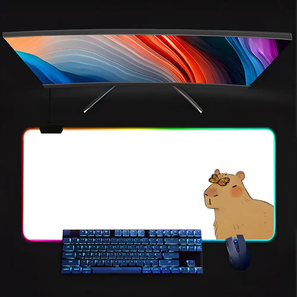 Capybara  Mouse Pad Keyboard LED RGB Pc Gamer Glowing Rubber mause pad  Cute Cartoon Gaming Computer csgo lol pubg