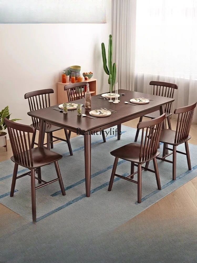 

Walnut color solid wood dining table for small apartments, rectangular dining table for home use