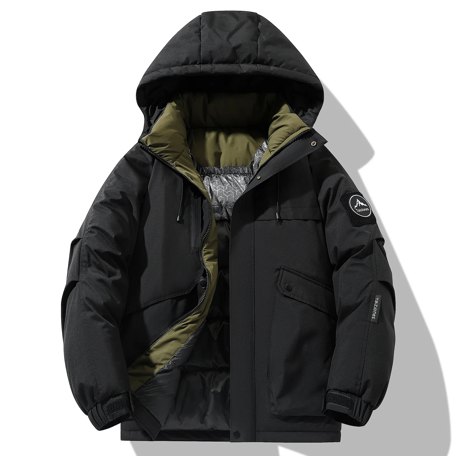 الخريف الشتاء الرجال أسفل سترة بلون سحاب أكمام طويلة الذكور مقنعين ملابس خارجية يندبروف مقاوم للماء في الهواء الطلق معطف رجل غير رسمي #3