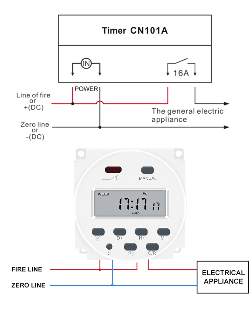 CN101 Digital LCD Temporizador de energia, relé programável do interruptor do tempo, 220V, 110V, 24V, 12V, 16A