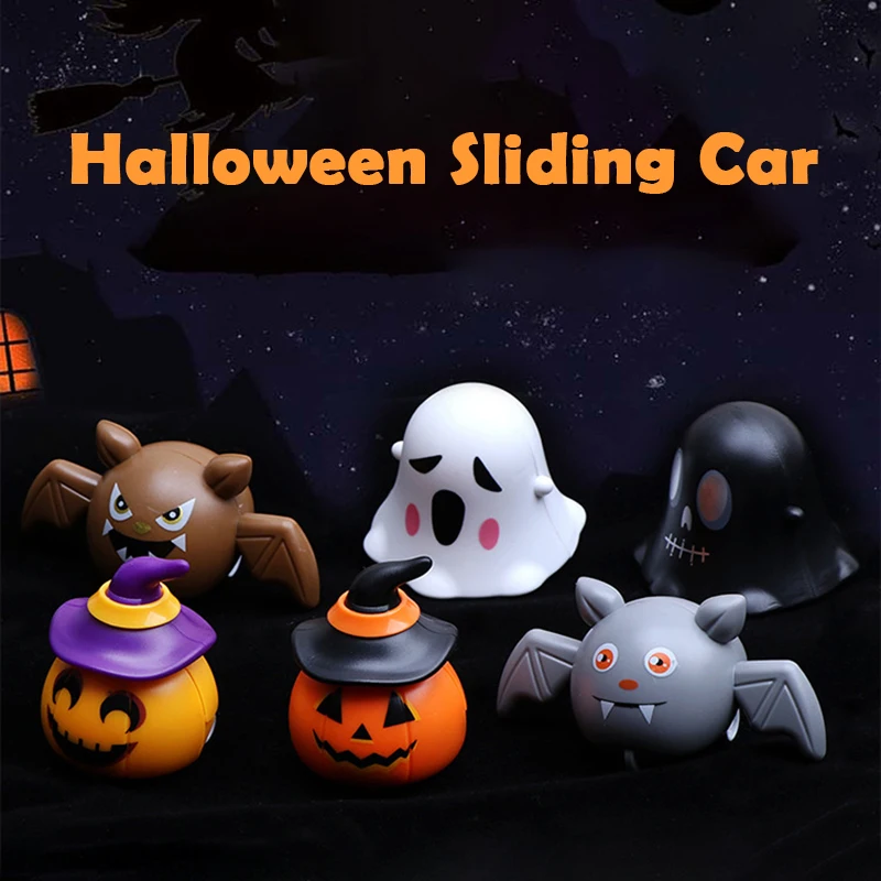 5Pcs Novelty New Creative Halloween Series Inertia Car Toys Funny Halloween Pumpkin Skeleton Ghost Bat Pull Back Car Kids Toys