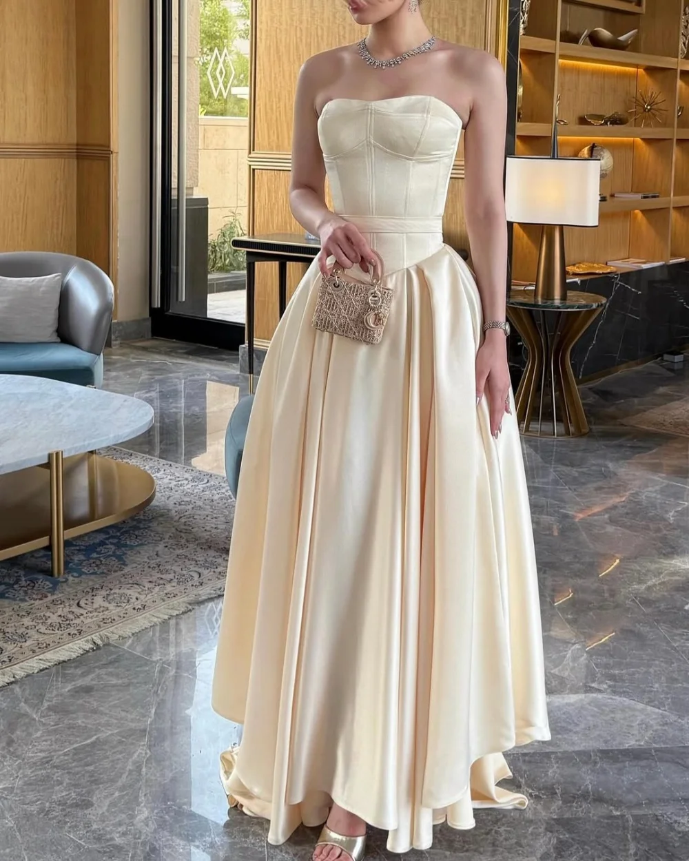 

Customized Modern Style Elegant Charmeuse Ruched A-line Strapless Long Dresses Bespoke Occasion Dresses Sizes Available Classic