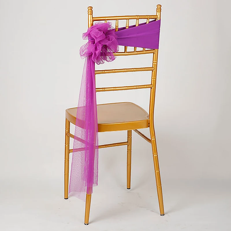 Hotel Ｗedding Organza Tie Free Chair Back Floral Glass Gauze Chair Gauze Wedding Decoration Tulle Chair Back Bow