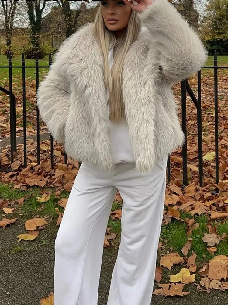 

HH 2025 винтажная женская укороченная куртка из искусственного меха с длинным рукавом и отложным воротником, женские плюшевые шерстяные пальто, шикарная женская меховая верхняя одежда