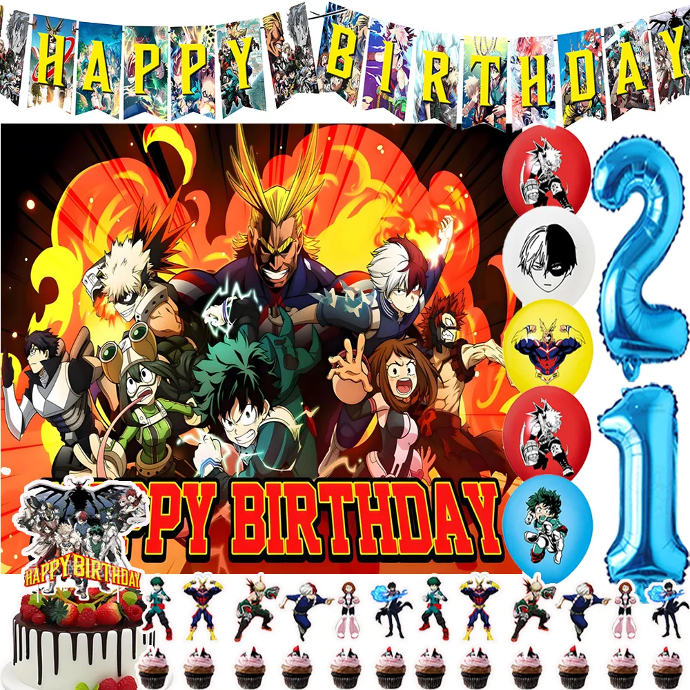 Anime My Hero Academia Thema Kindergeburtstag Partyzubehör Latex Ballon Kuchen Topper Banner Hintergrund Dekoration Babyparty Requisite