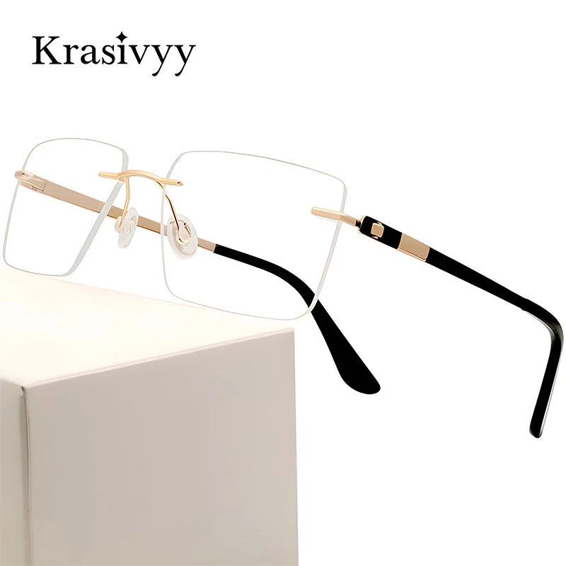 Krasivyy Screwless Pure Titanium Rimless Glasses Frame Men Ultralight Square Myopia Prescription Eyeglasses Male Optical Eyewear