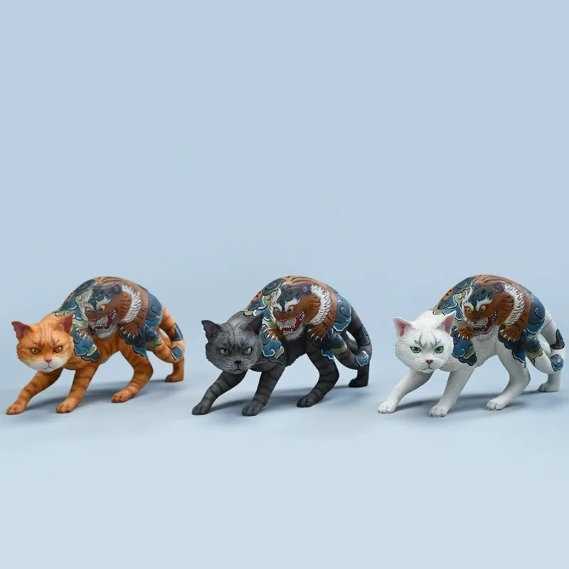 Japanese-style relief tattoo cat model, trendy toy simulation cat, earth cat peripheral ornament figure