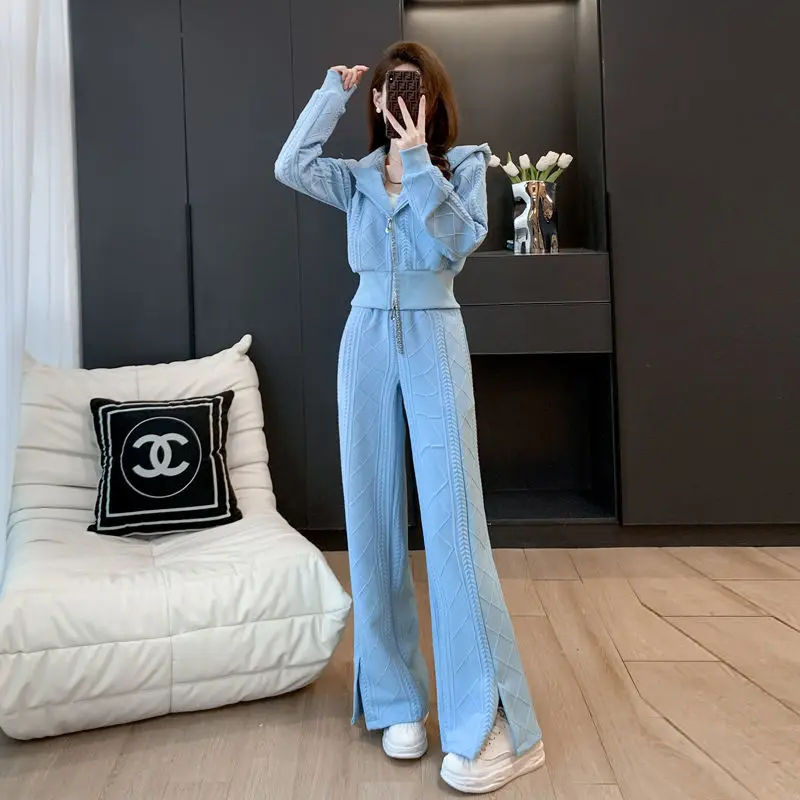 2023 Fashion Casual Suit Women's Spring and Autumn Modern Age Reducing Sport Hoodie Wide Leg Pants Two Pieces