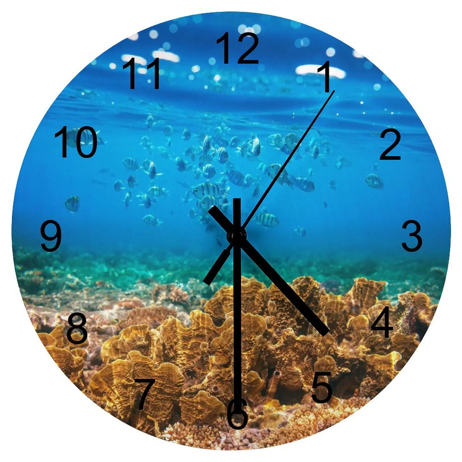 

Kitchen Wall Clock Splendid underwater world Clocks 12 inch Mute Wood Round Multicolor Pointer rotation Retro