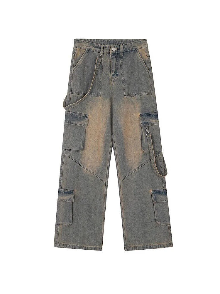 

Women's Workwear Denim Jeans High Waist Straight Leg Large ket Design Worn American Retro Trendy Long Trousers
