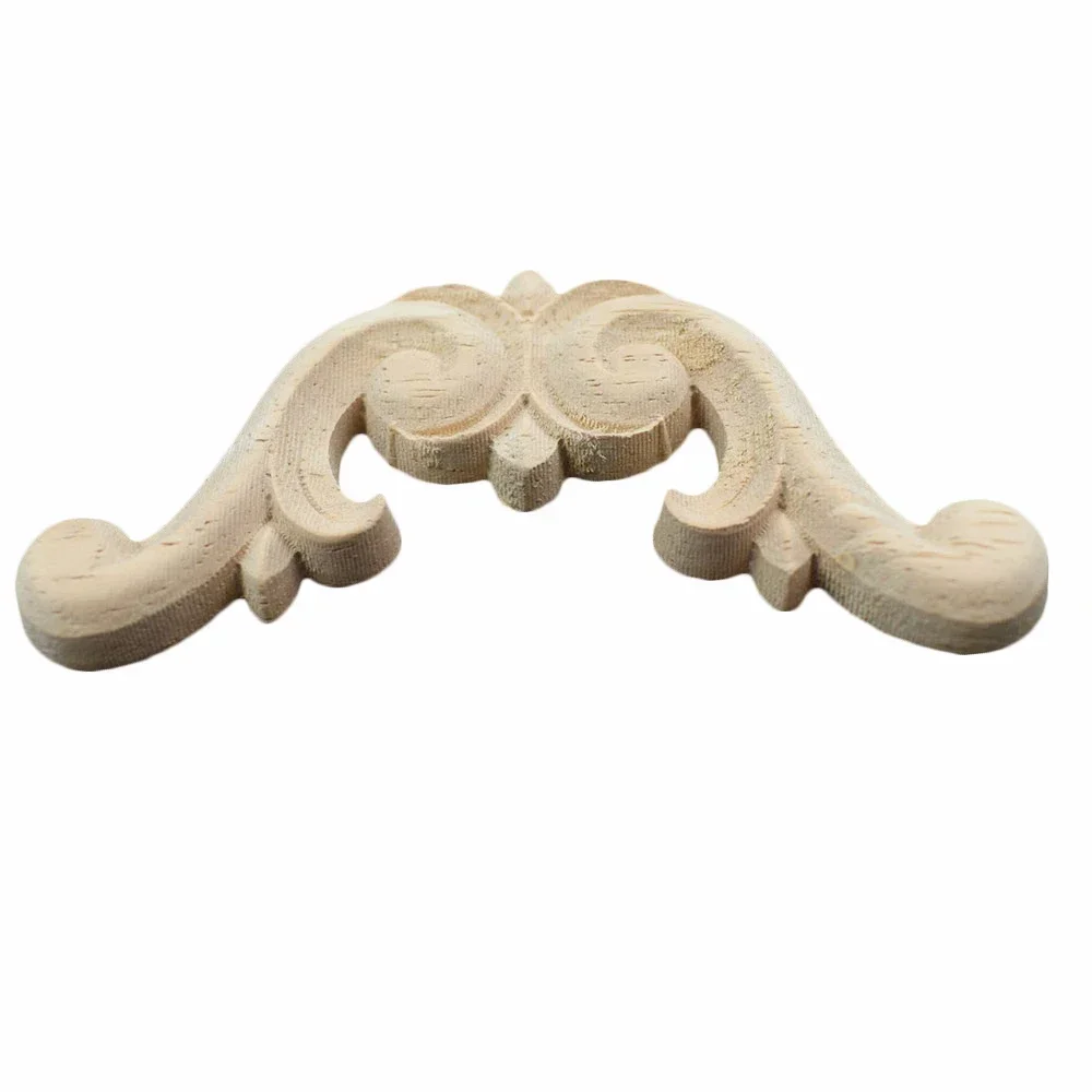 4PCS Decoration Accessories Solid Wood Applique Carved Mouldings Woodcarving Furniture Vintage Home Horn Flower NEW Carving