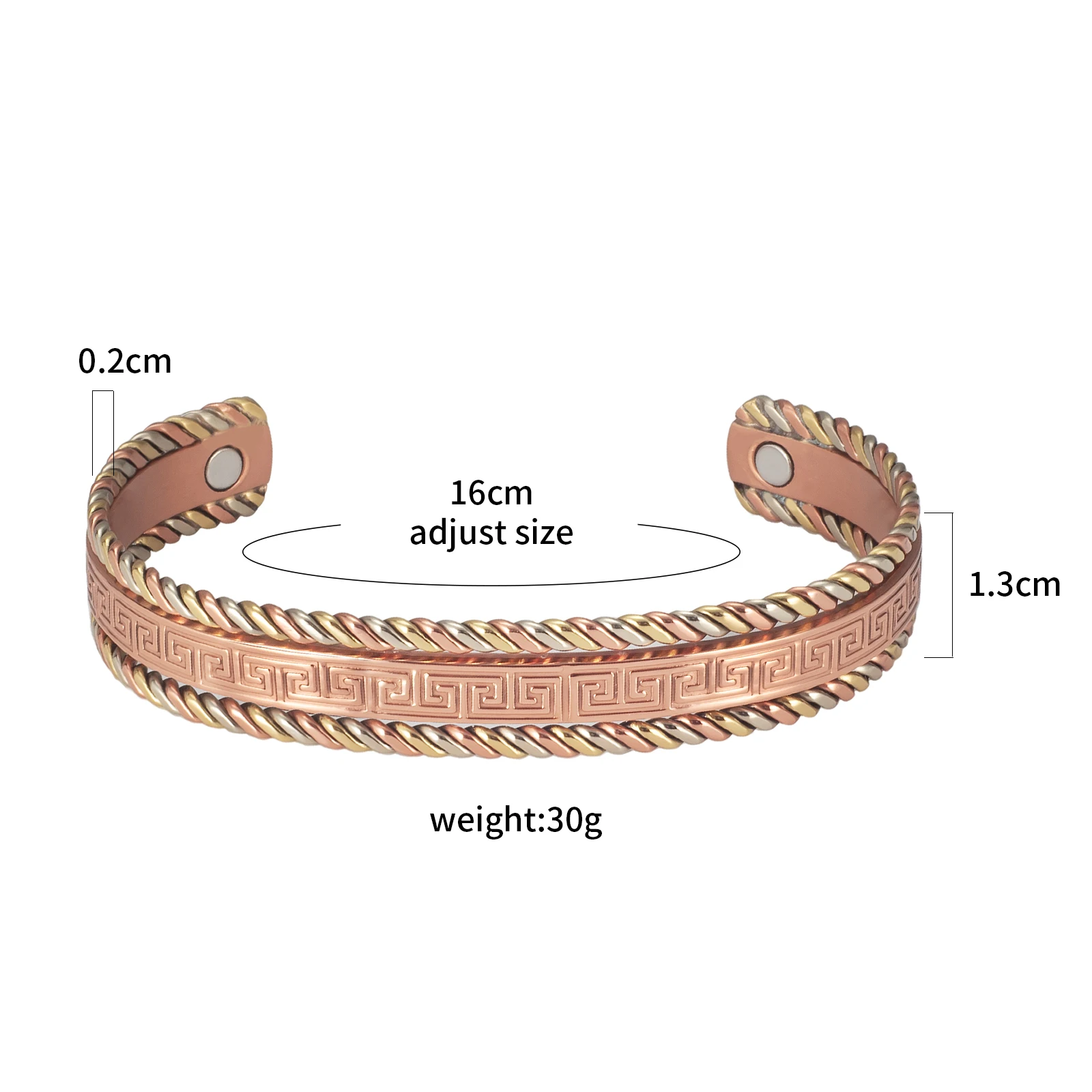 Wollet Copper Bracelet for Women and Men, Magnetic Bangle with 8pcs Magnets,6.29