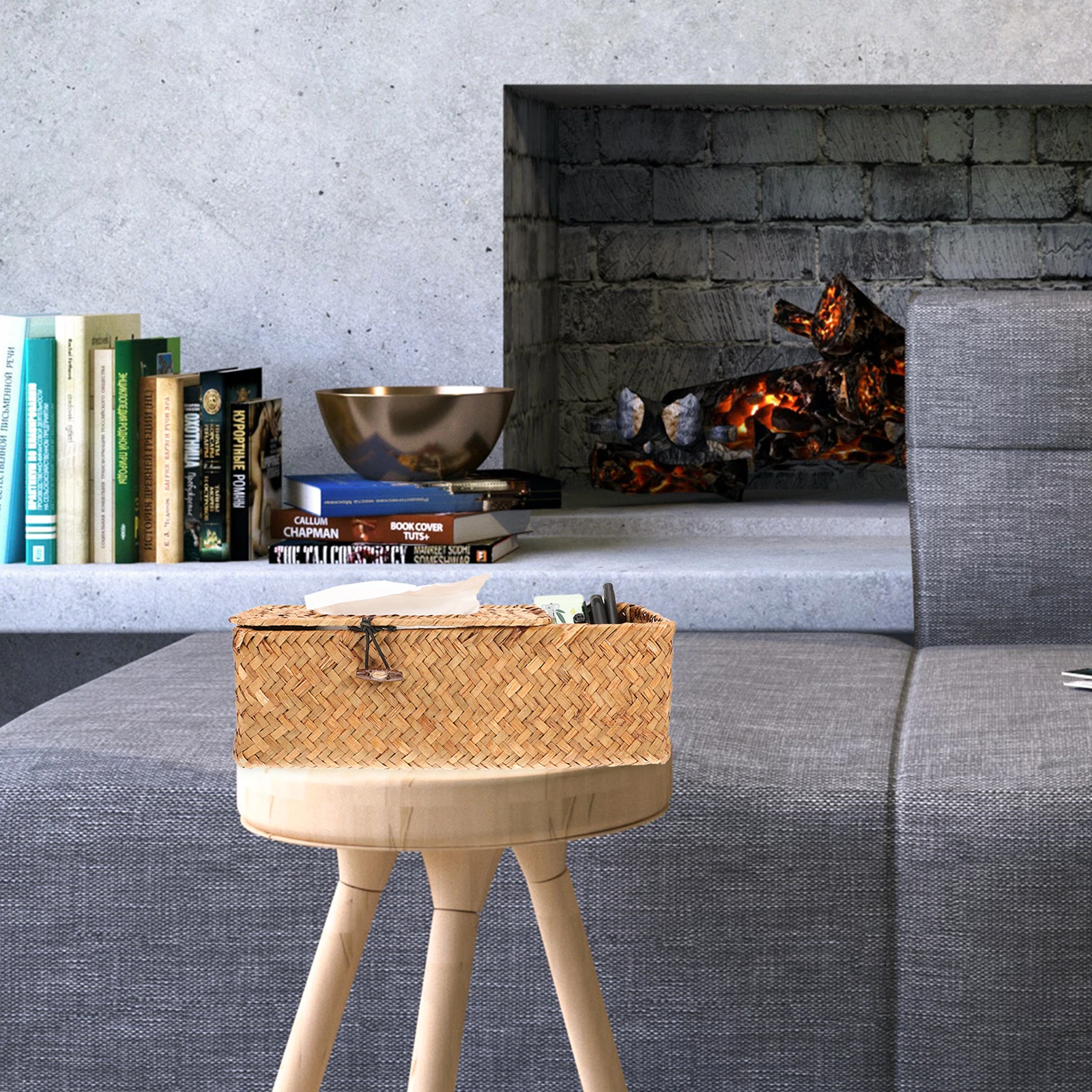 

Seaweed Woven Tissue Box Holder Metal Frame Rectangular Design Home Office Car Bathroom Kitchen Storage Organizer Gift