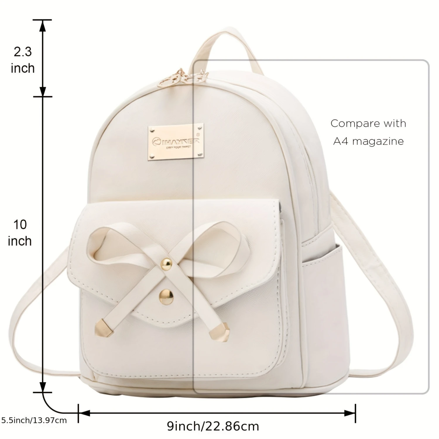 Mini mochila feminina de couro com laço – fofa e elegante para meninas