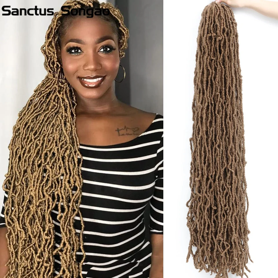 Faux Locs Crochet Hair 18 24 36 Inch  Pre Looped Locs Braiding Hair Soft Locs Black Ginger Burgundy Goddess Locs Synthetic Hair