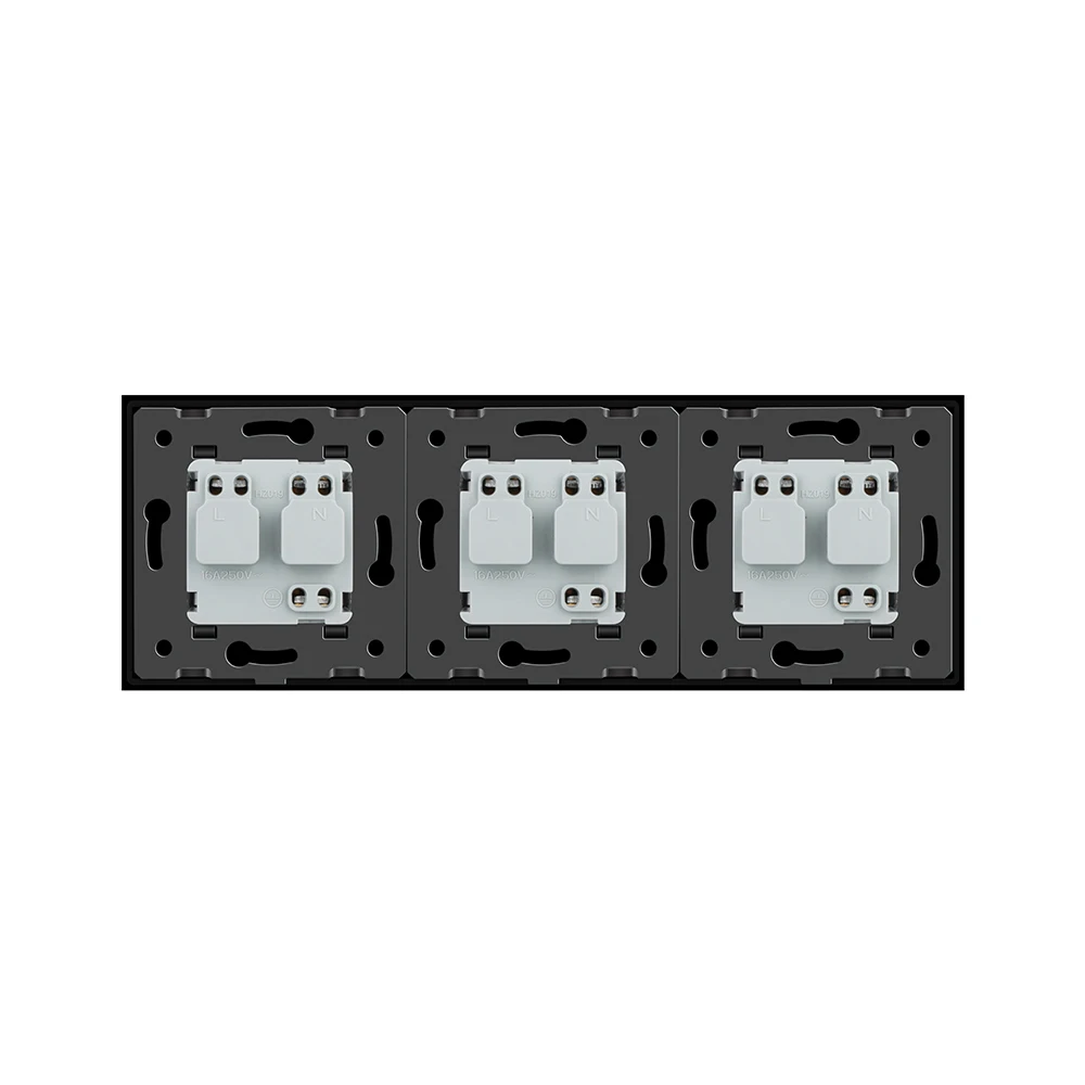 Livolo EU Standard Socket, Black Crystal Toughened Glass Outlet Panel, Triple 16A Wall Power Sockets Without Plug,VL-C7C3EU-11