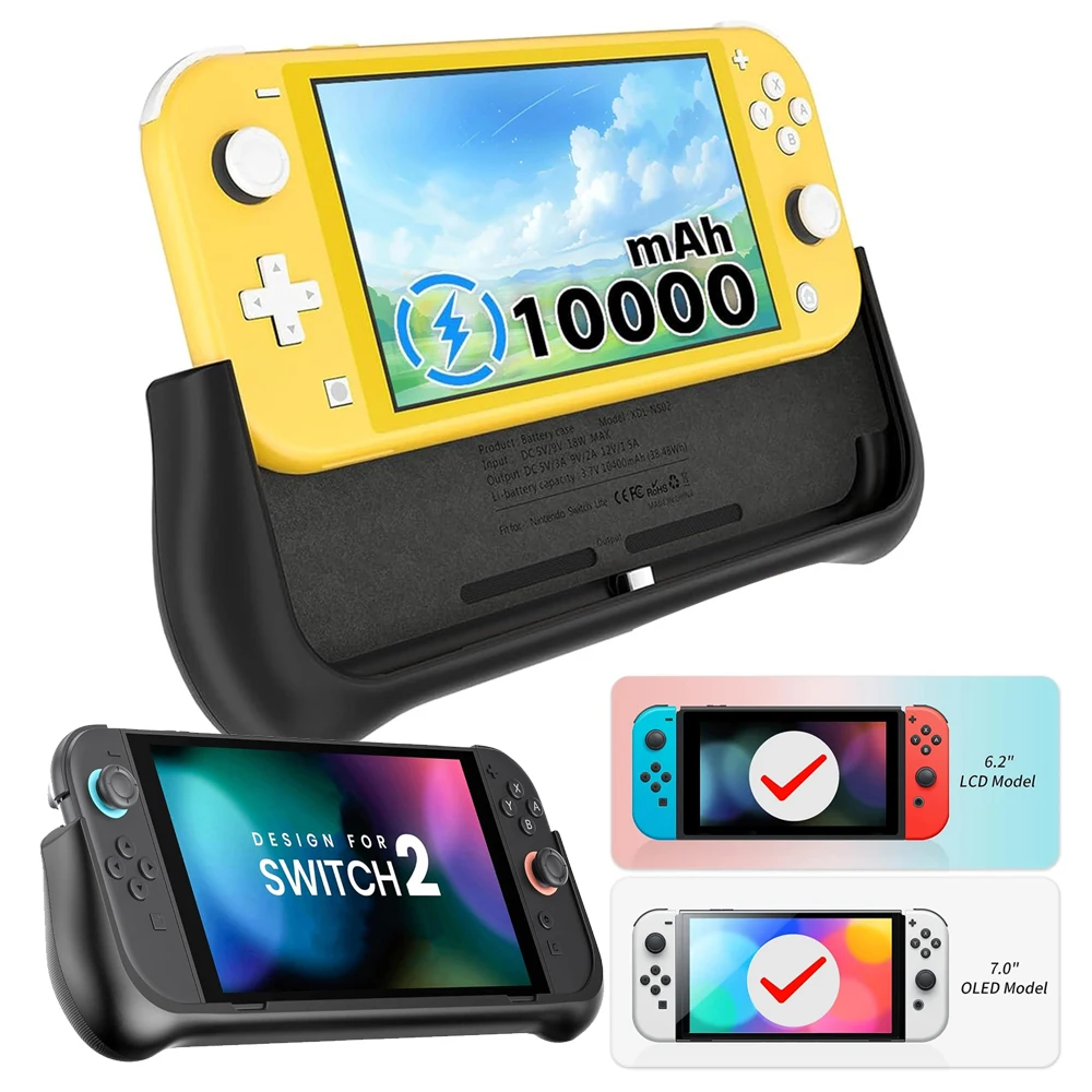 NEWDERY 10000mAh Battery Pack for Nintendo Switch 2 /OLED /Switch Lite Backup Battery Case Portable Power Bank 18W Fast Charging Game Card Slots Playtime by 4.5H
