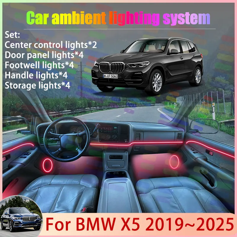 

Для BMW X5 MK4 G05 G18 F95 X5M LWB SWB 2019 ~ 2025 2/18 в 1 автомобильная атмосферная лампа RGB абажур ансамбль стример атмосферный набор