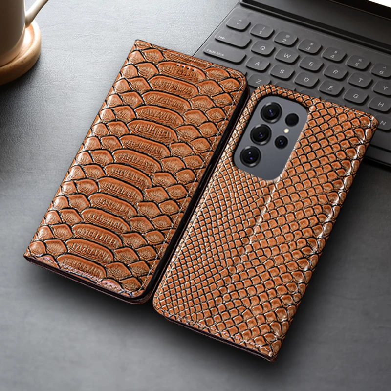 

Чехол-книжка из натуральной кожи с узором питона для Samsung Galaxy S21 S22 S23 S24 S25 FE Plus Ultra Edge Wallet Cases Защита от падения