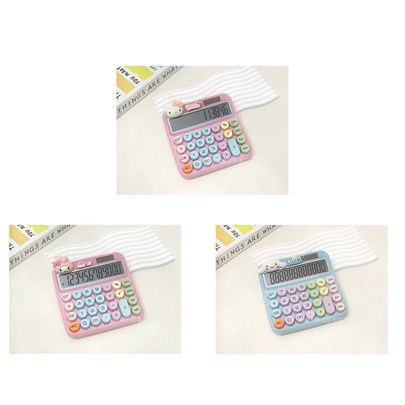 Kawaii Sanrio Hello Kitty My Melody Badtz Maru เครื่องคิดเลขพลังงานแสงอาทิตย์ 12 หลักหน้าจอขนาดใหญ่อะนิเมะการ์ตูนเทศกาลของขวัญ