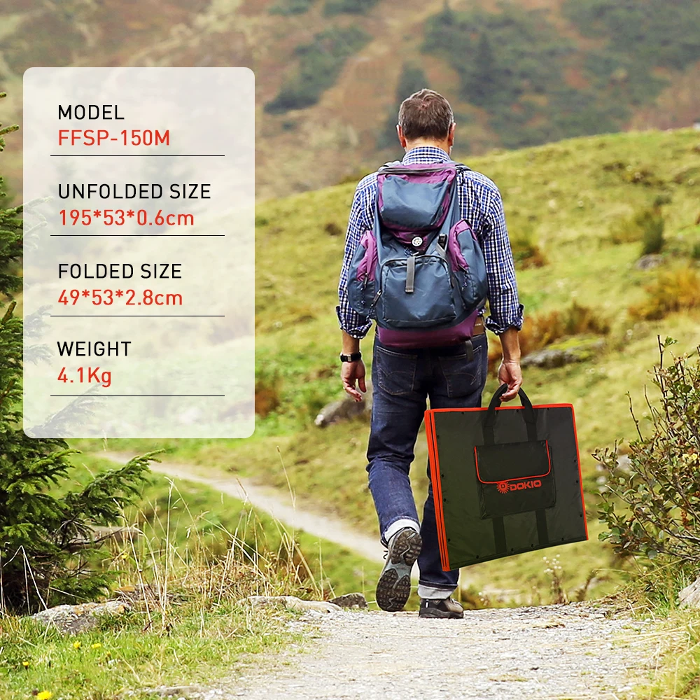 Dokio 18 فولت 150 واط لوحة طاقة شمسية أحادية البلورية تهمة 12 فولت المحمولة قابلة للطي لوحة طاقة شمسية الصين للقوارب/خارج الباب التخييم/سيارة/RV