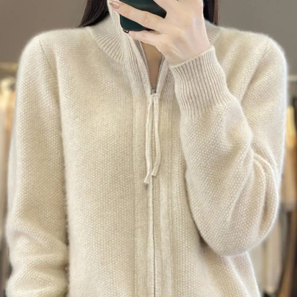 

Double Zipper Vest Women Sweater Autumn Long Sleeve Sweater Vest Stand Collar Solid Color Outside The Western Style Female Knit