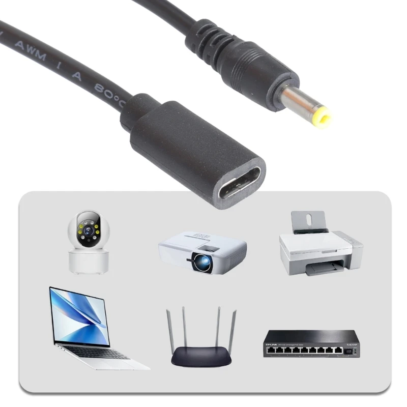 Travel 35cm Power Cord USB C Female to DC4.0mmx1.7mm Male Cable Line for 5V Devices Webcam Toy Fan Lighting 83CF