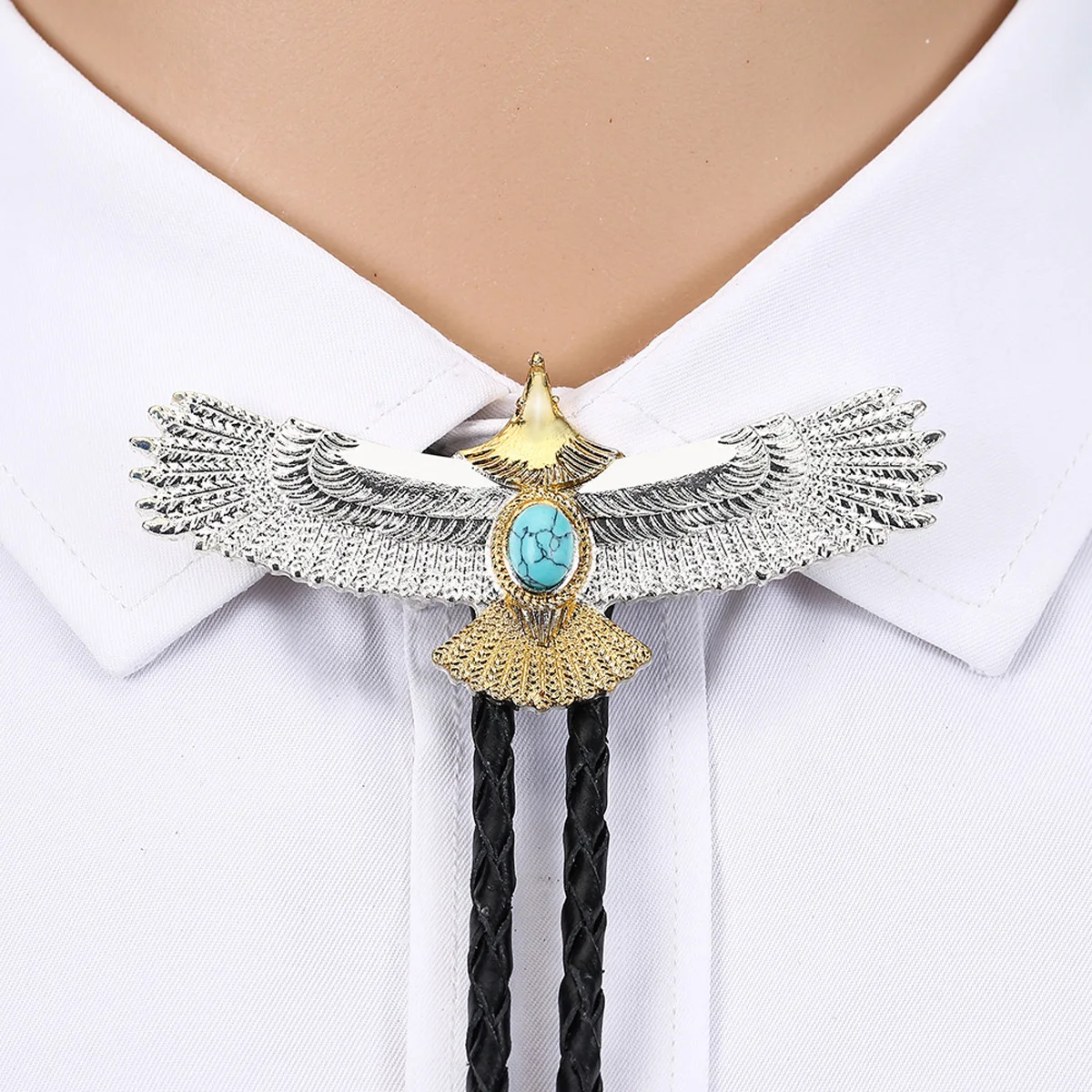 Picture 4: Retro Western Cowboys Necktie Fashion Golden White Eagle Style Bolo Tie