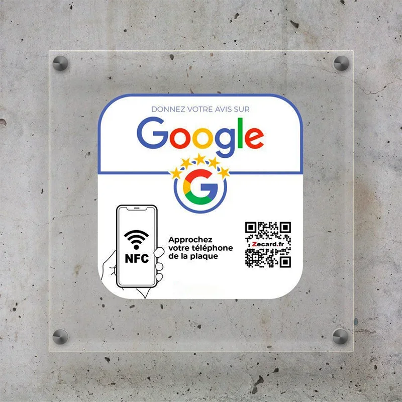 Google NFC Review Plate Acrylic UV Print QR Sign Ins Tap or Scan Contactless QR Code Sign NFC QR Code Google Review NFC Tag