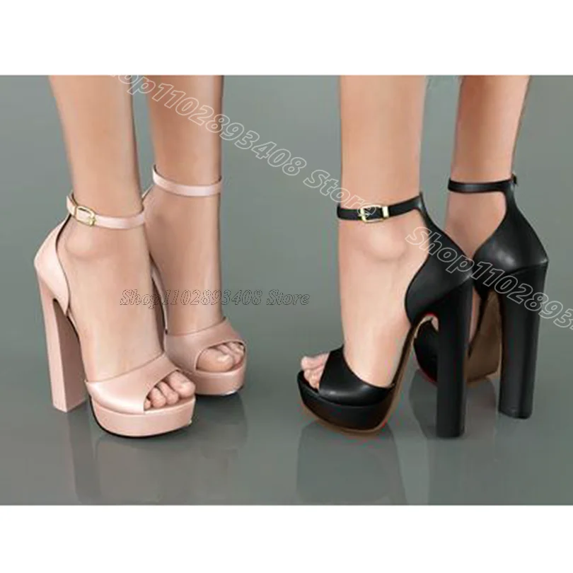 

Black Platform Cover Heels Sandals Open Toe Solid British Style Ankle Buckle Women Summer Party Shoes 2024 Zapatos Para Mujere