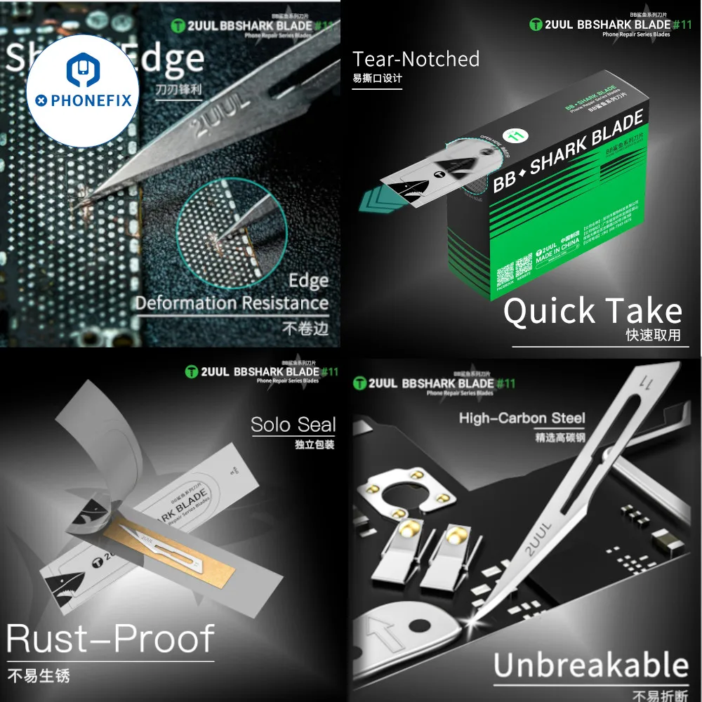 

Ручка ножа для резьбы Amaoe A1S A2S 2UUL DA18 100 шт. # 11 лезвий скальпеля, набор прецизионных лезвий BB Shark для ремонта телефона Electroncis