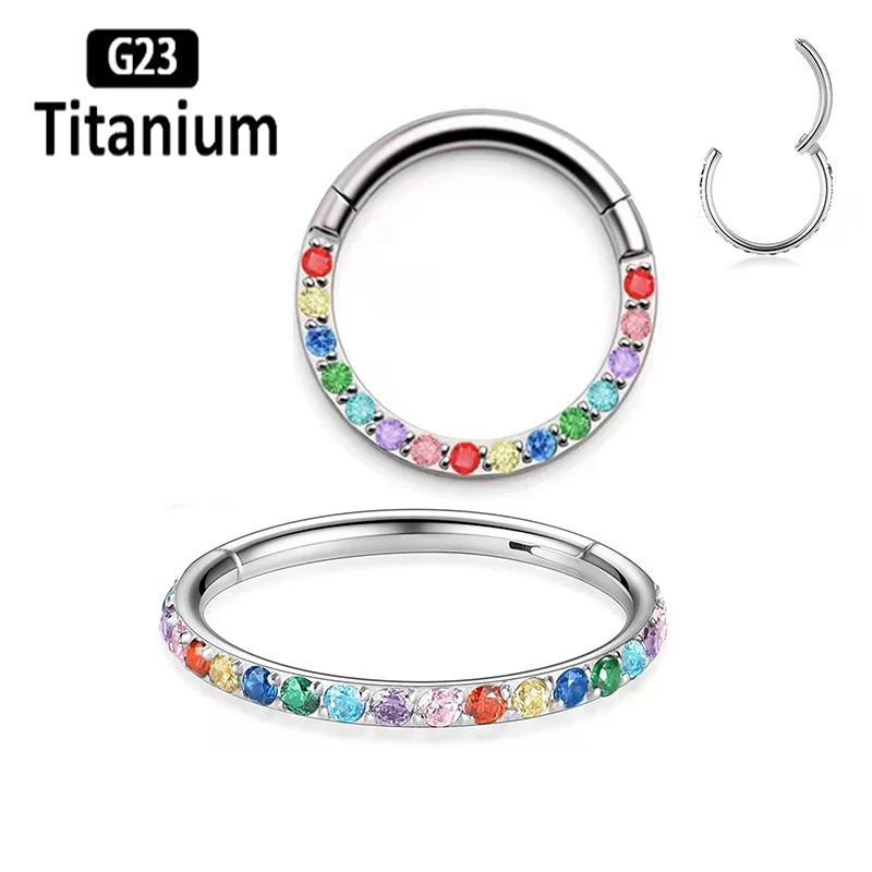 

F136 Titanium Earrings Colorful Zircon Hoop Nose Rings Open Small Nasal septum Clicker Rings Cartilage Tragus Ear Helix Piercing