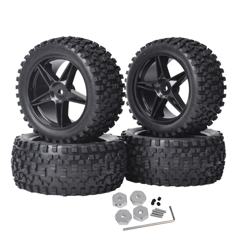 

Front Rear Tires Wheels w/Wheel Hex for Tamiya Super HotShot/Boomerange/BIGWIG/HotShot 2 RC Buggy Car