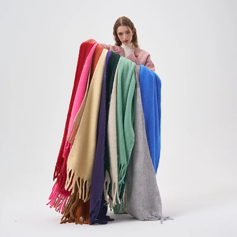 

Winter Thickened Imitation Cashmere Scarf Long Color Blocking Soft Shawl Luxury Women's Pashmina Scarves Tassel Bufanda Echarpe