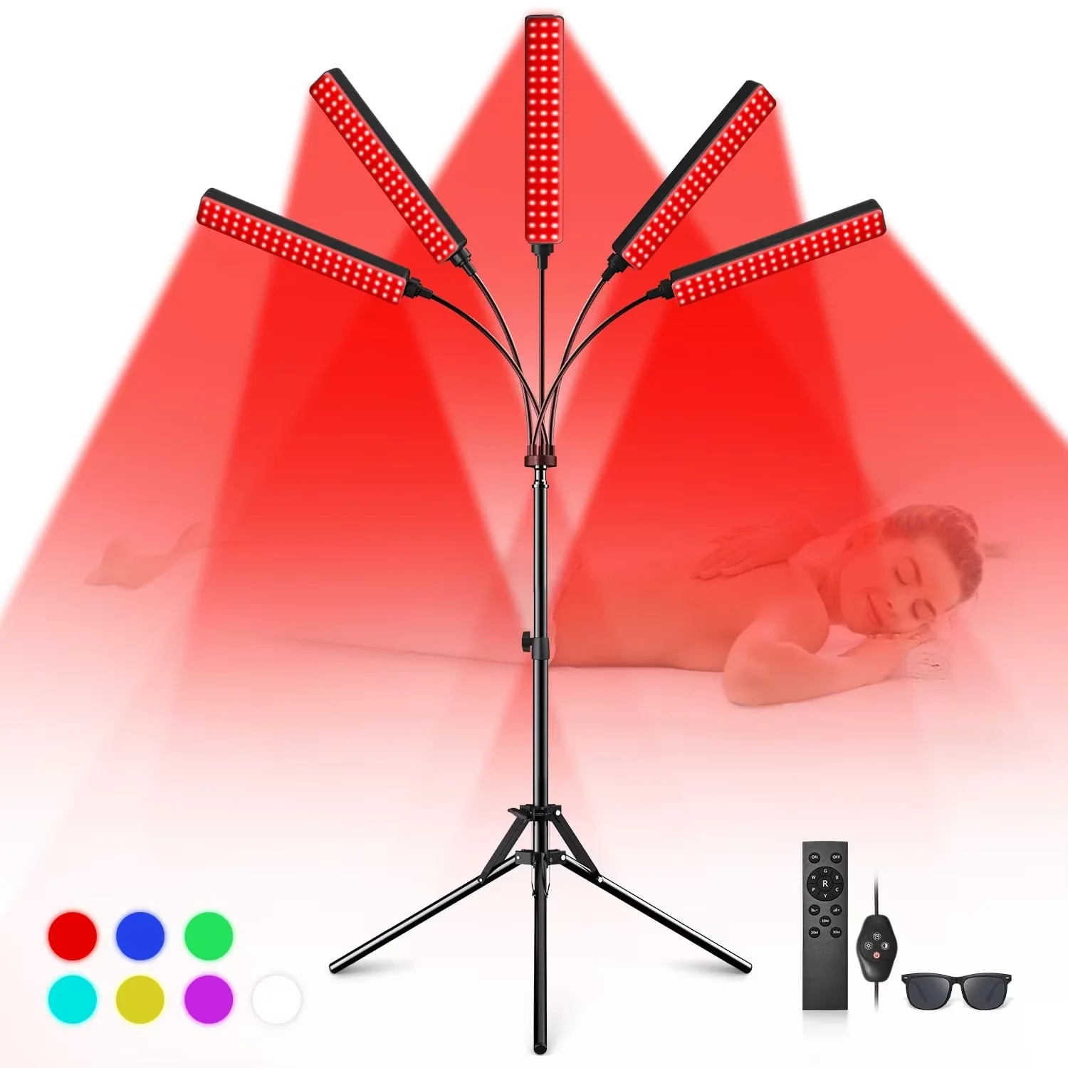 Hot selling：New Product 5 Heads Red Light Therapy Lamp Light Therapy Devices Large Coverage Area Lamp With Tripod