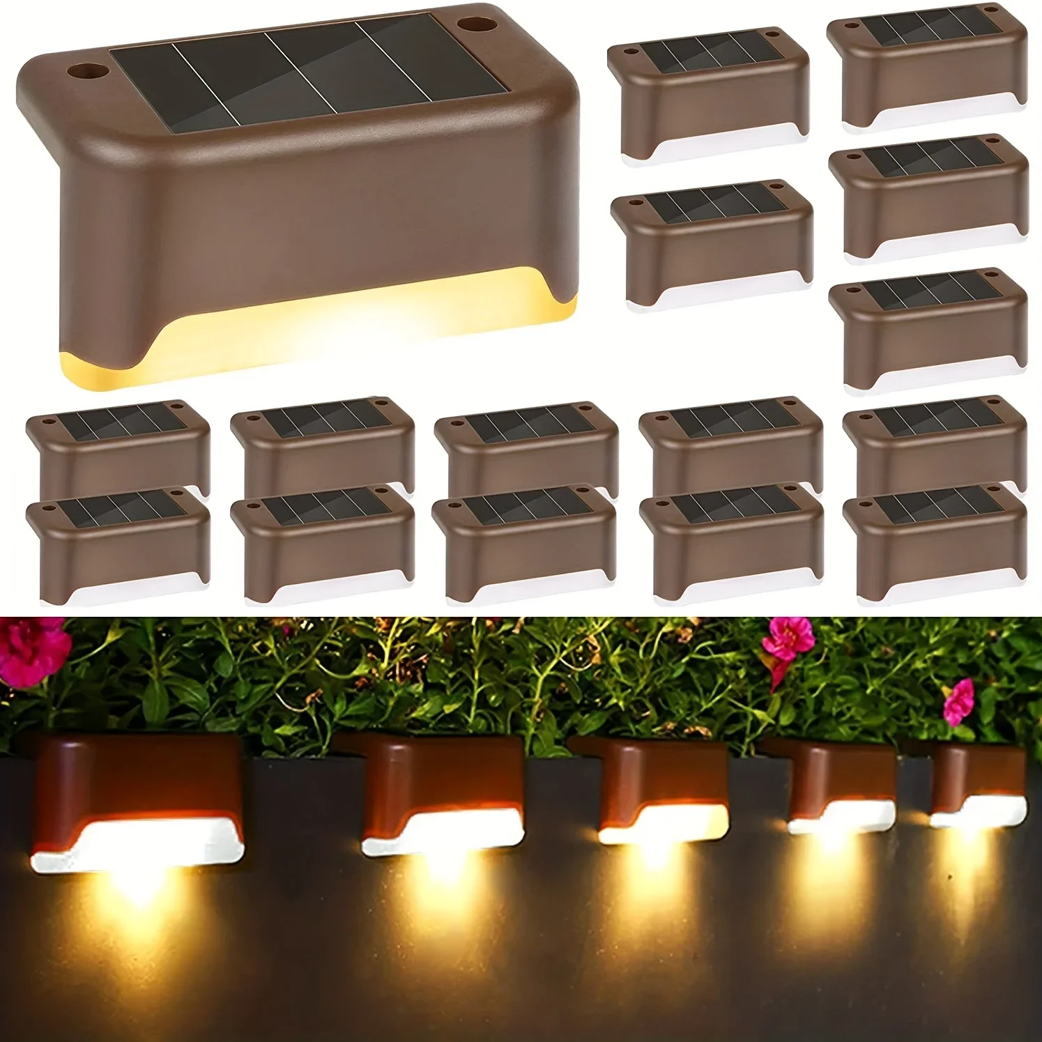 JVEE 2 uds LED Solar paso luz paso impermeable escalera barandilla lámpara exterior jardín patio bordes terraza Villa teatro decoración