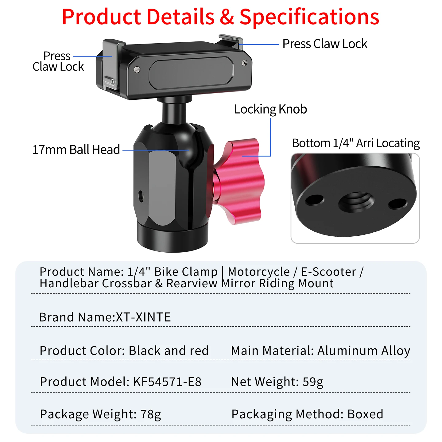 17mm Kugelkopf Magnetische Schnellverschluss-Halterung für DJI Osmo Action 6/5/4/3/Nano 360 ° Verstellbare Klemme 1/4" ARRI-Befestigung – Detail 12